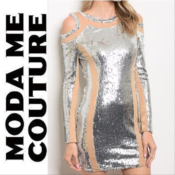 Dress Bodycon MINI SILVER SEQUIN MINI DRESS - Picture 3 of 5